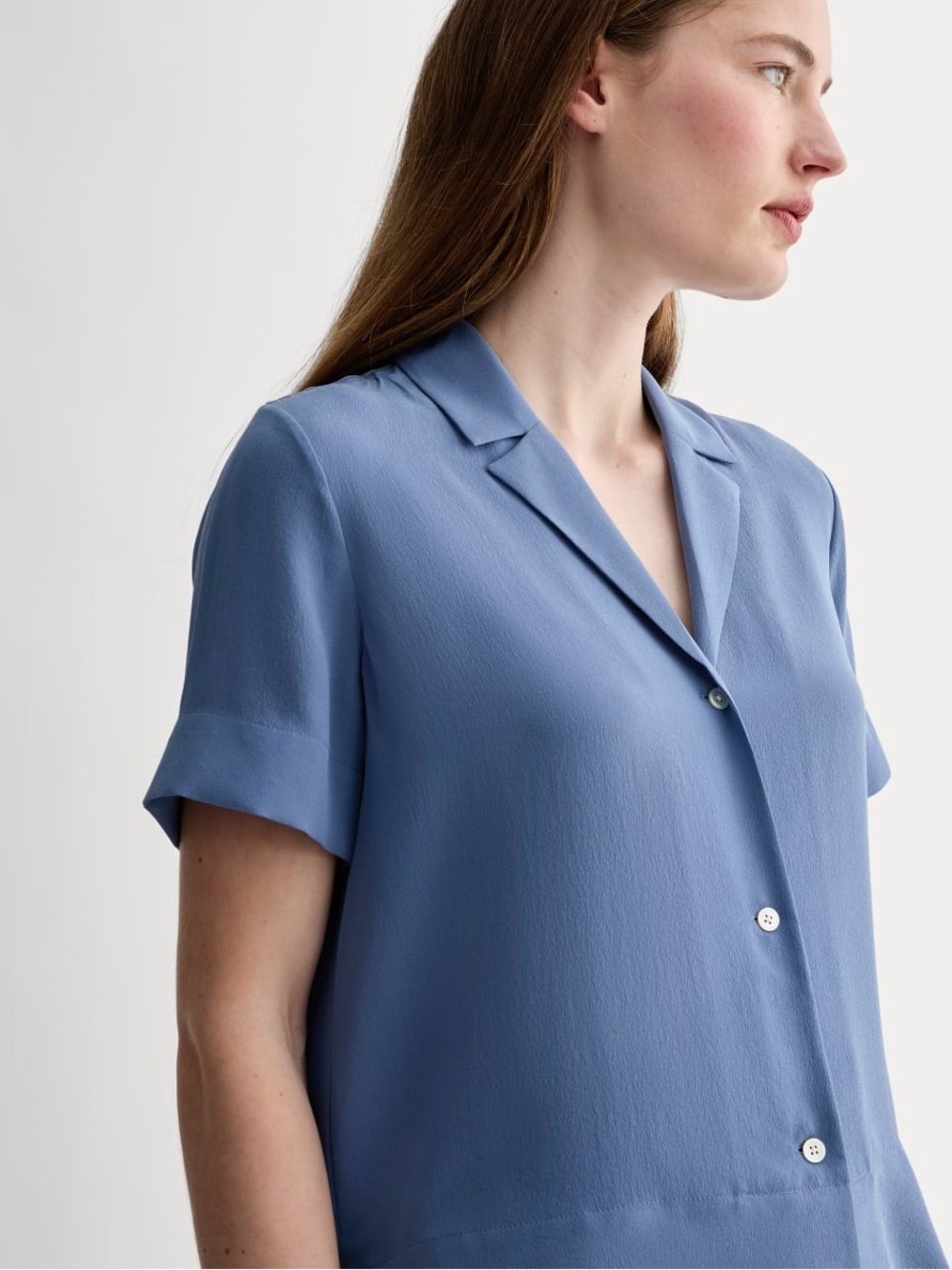 Everlane Notch Short-Sleeve Button-Down Shirt in Slate Blue - Picture 7 of 8